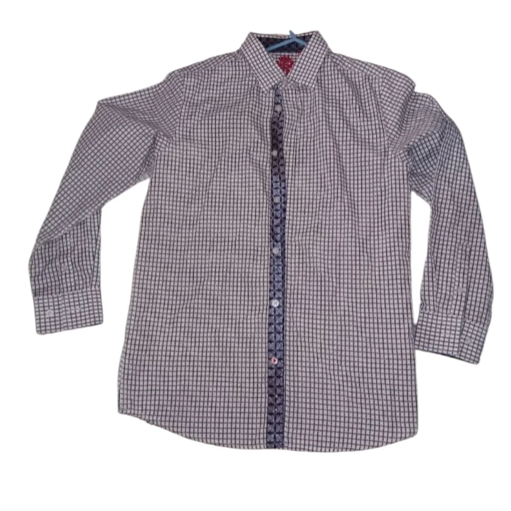 English Laundry Boys Blue Checkered Print Button Up Long Sleeve SZ 14